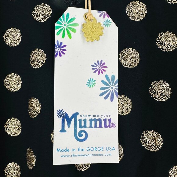 Show Me Your Mumu Cosmic Polka Dot Black Gold Long Bell Sleeve Mackenzie Top S - Picture 7 of 10